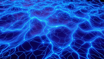 Obraz premium Dynamic Neon Blue AI-Inspired Digital Surface, Abstract Topography, Fluid Network, Technology Visualization