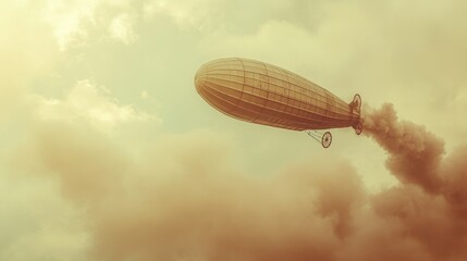 Vintage Airship Flying Through Smoky Skies