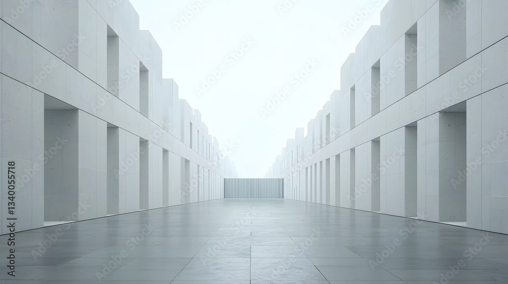 Aufkleber A conceptual image depicting an abstract minimalist hallway with uniform grey walls representing barriers to global trade and the flow of commerce
