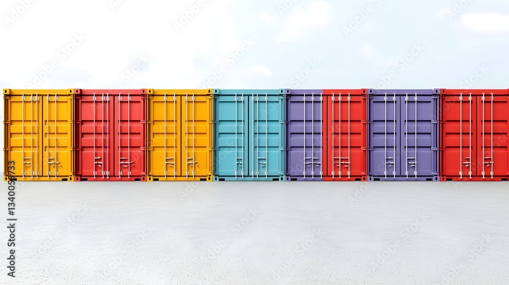 Poster A conceptual image depicting shipping containers in various colors stacked to symbolize the complexities and impacts of trade policies on global commerce and logistics