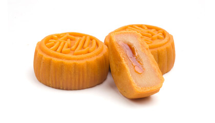 classic chinese mooncake on white background