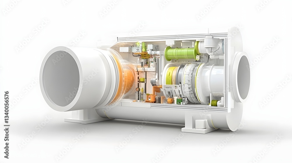 Poster A detailed cutaway view showcasing the internal components and structure of a PVC pipe assembly set against a clean minimalist white background for a technical engineering focused presentation