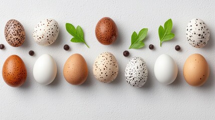 Obraz premium Assorted decorative eggs with leaves and coffee beans