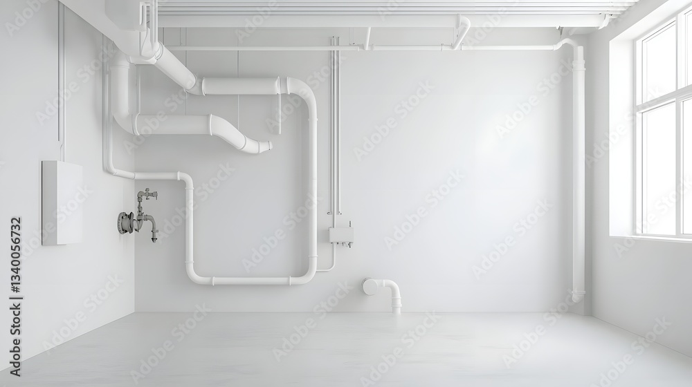 Aufkleber a detailed sewer pipe system layout with various interconnected pipes and ductwork against a clean b