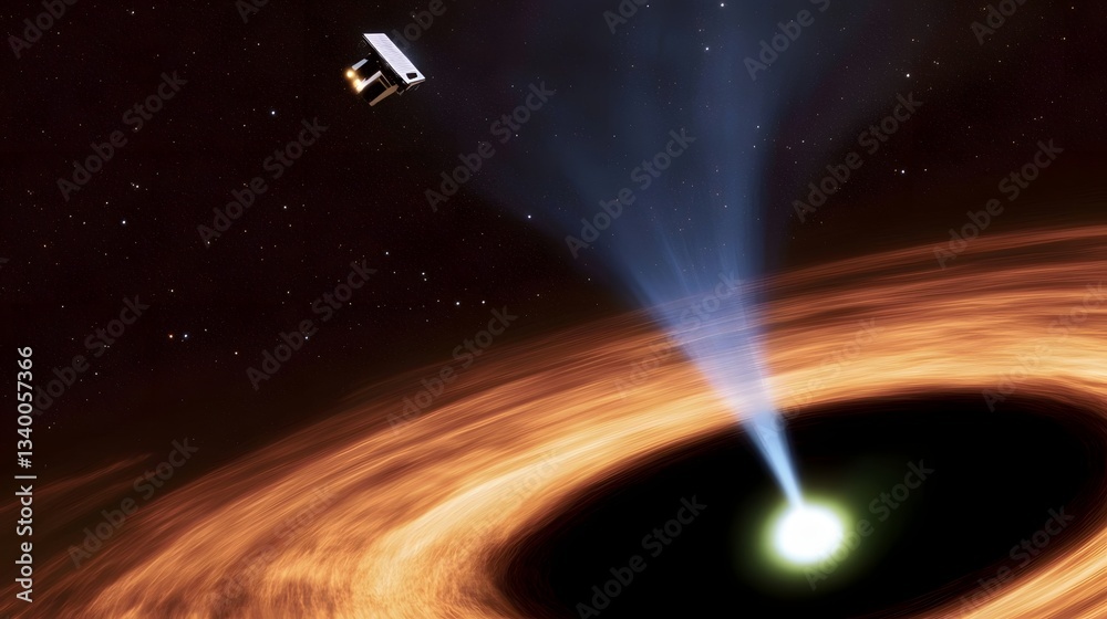 Fototapete A dramatic visualization of a supermassive black hole with its intense gravitational field distorting the surrounding space and time pulling in light and matter in a mesmerizing cosmic dance