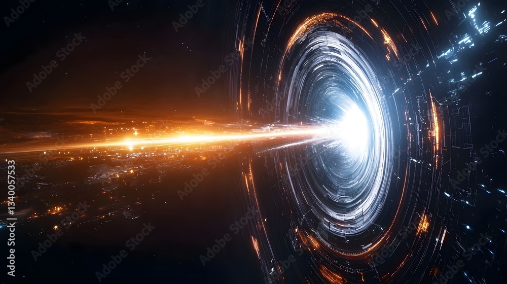 Fototapete A fantastical interpretation of a hidden dimension breaking through from an unseen plane revealing a swirling vortex of energy and light in the space time continuum