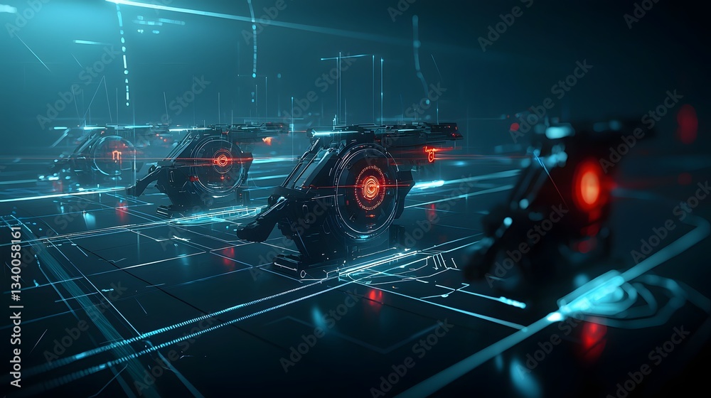 Leinwandbilder A futuristic and technologically advanced device emitting complex signals that disrupt and interfere with various electronic systems and networks