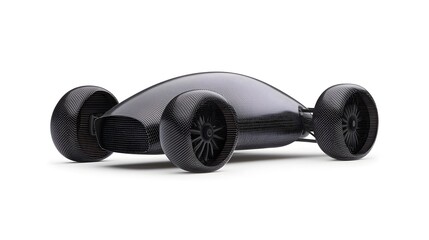 A futuristic and innovative design featuring layers of carbon fiber forming a smooth aerodynamic shape on a clean white background