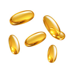 Falling Omega-3 Fish Oil Capsule Soft Gel PNG Isolated on Transparent Background