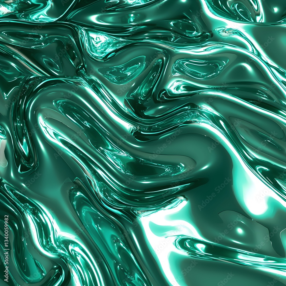 Poster enchanting 3d render of green liquid fluid with smooth waves and rich textures creating an abstract 