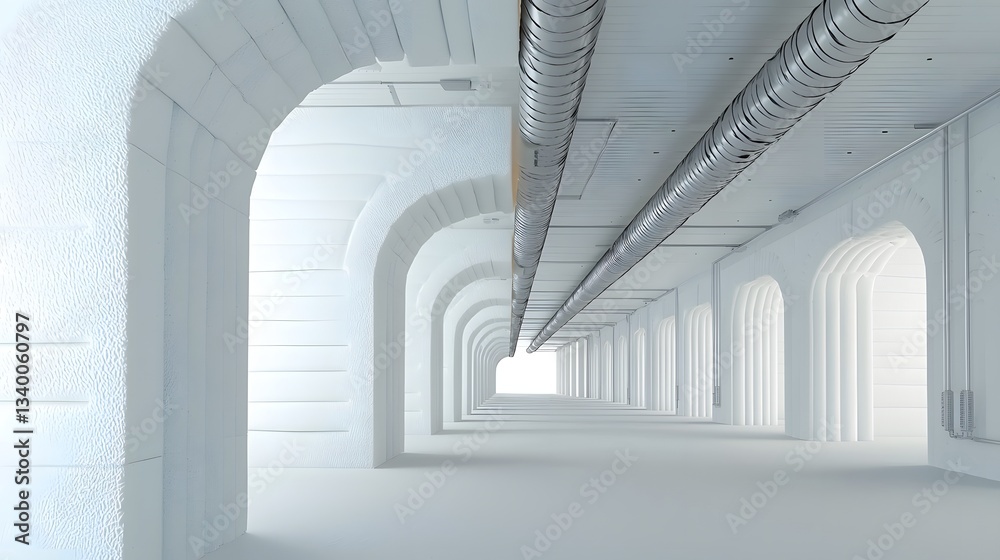 Aufkleber a minimalist modern architectural corridor with a repeating pattern of white walls ceiling and indus