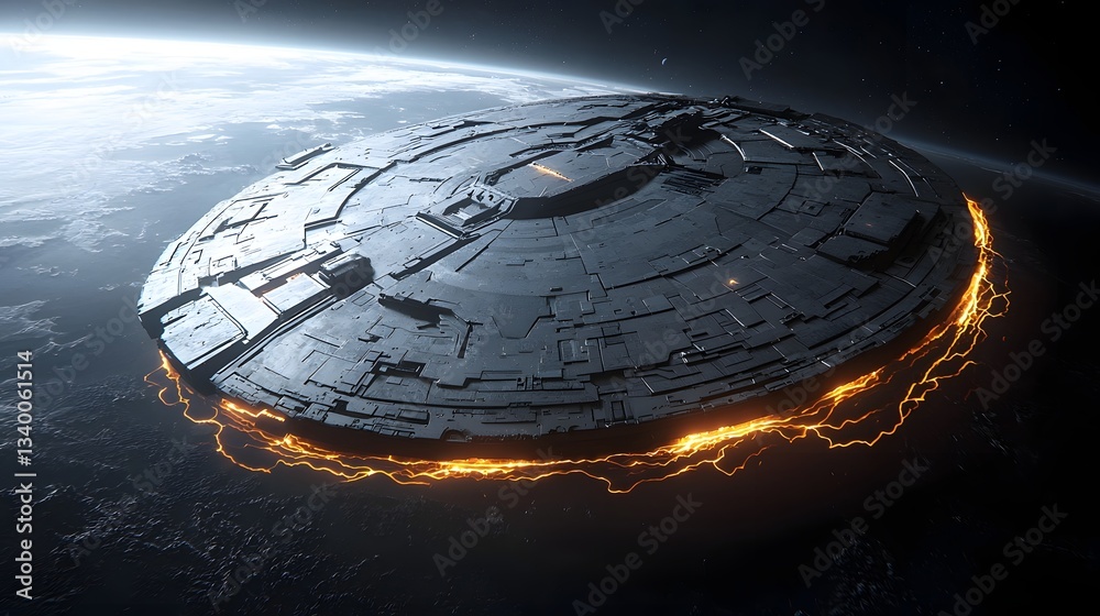 Poster a mysterious glowing extraterrestrial craft appears to be interacting with the magnetic fields of a 