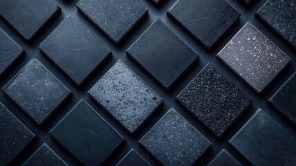 Textured black tiles arranged in a geometric pattern