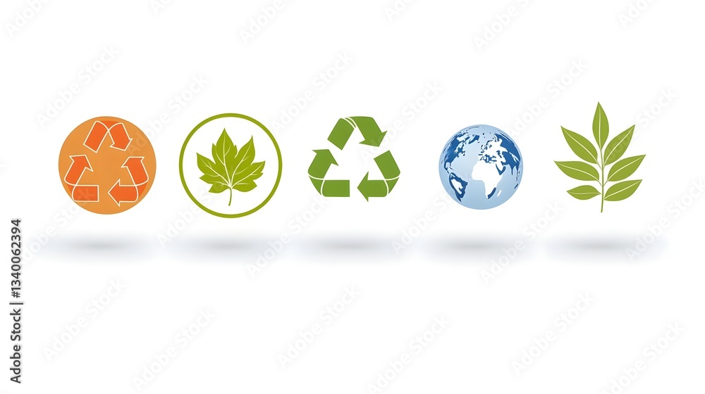 Poster a row of six minimalist icons symbolizing environmental conservation recycling and the protection of