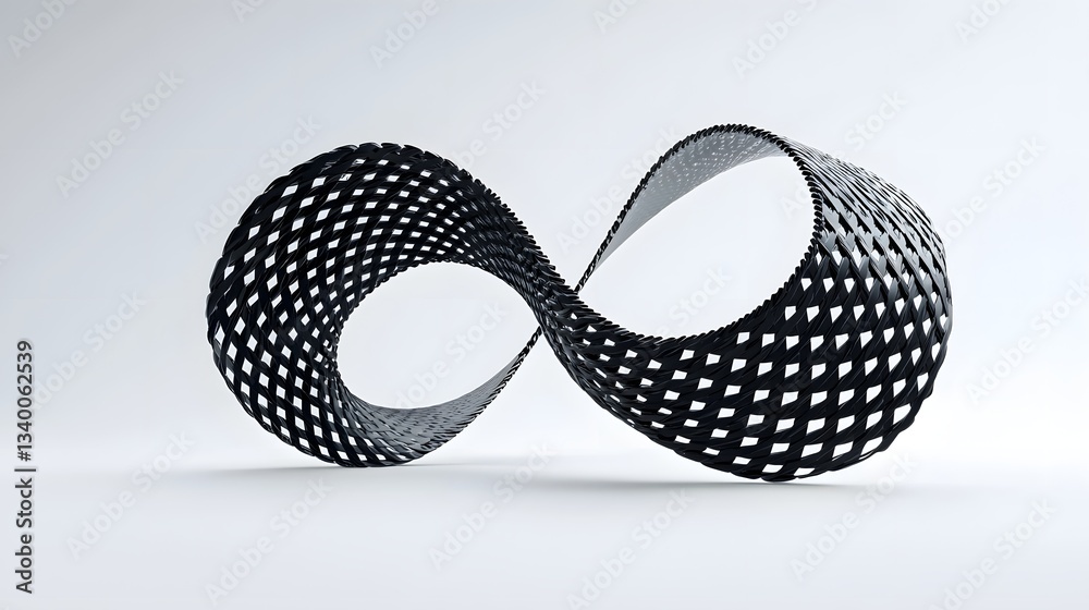 Poster a sculptural abstract composition featuring an intricate network of interlocking black and white pat