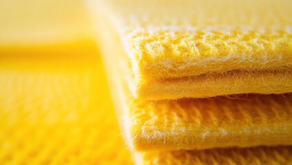Close-up View of Yellow Fabric Texture: Soft, Fluffy, and Textured Material, Ideal for Cleaning or Crafts.