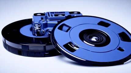 Blue Robotic Camera System on White Background.