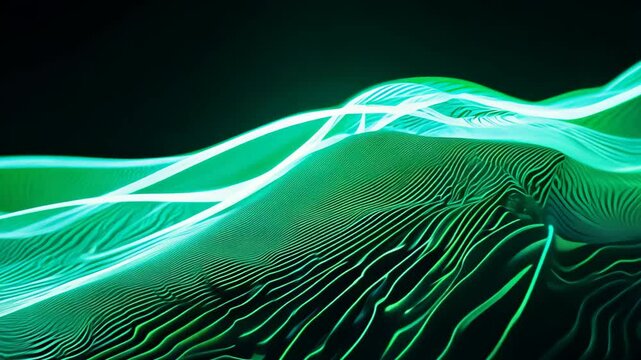 Vibrant Neon Green Artwork with Flowing Waves and Dynamic Lines in a Seamless Backdrop