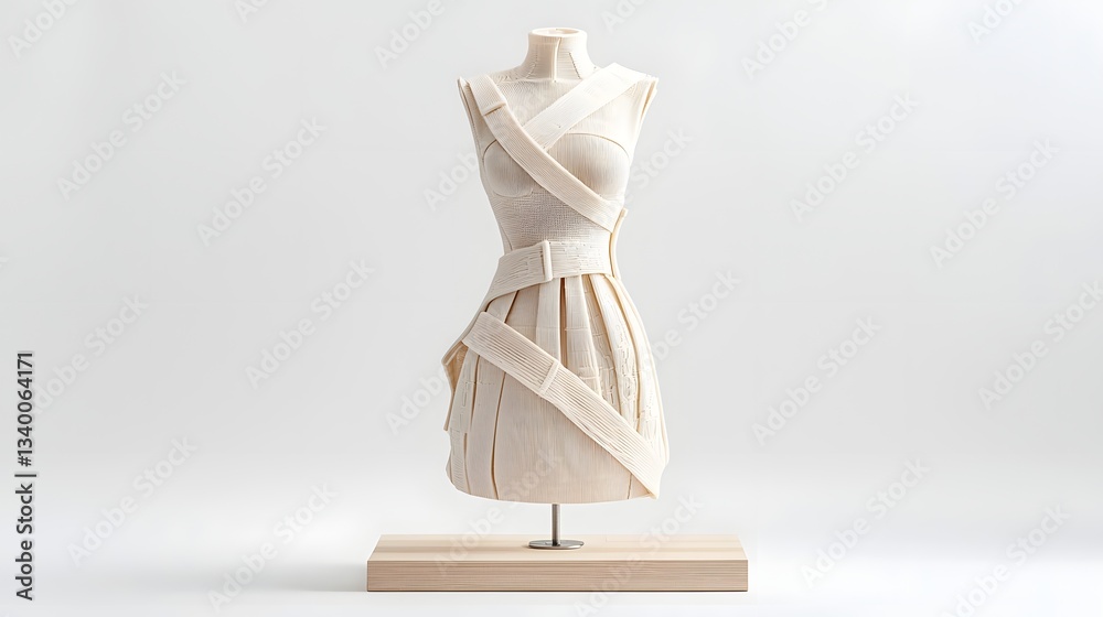Poster a striking and innovative fashion design featuring a sculptural silhouette created by the juxtaposit