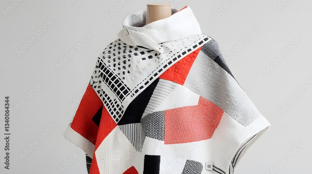 Poster A stylish and distinctive garment design showcasing a striking composition of bold geometric patterns contrasting textures and a modern minimalist aesthetic