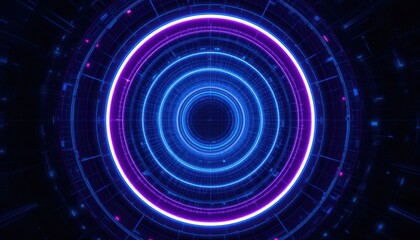 Futuristic Action Interface: Neon Blue and Violet Circles in High-Tech Environment