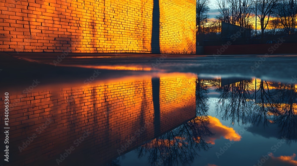 Poster abstract reflection of a building on water creating a unique urban scene with interesting visual ele