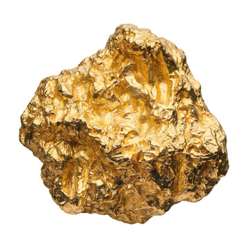 Raw gold nugget isolated on white background, png