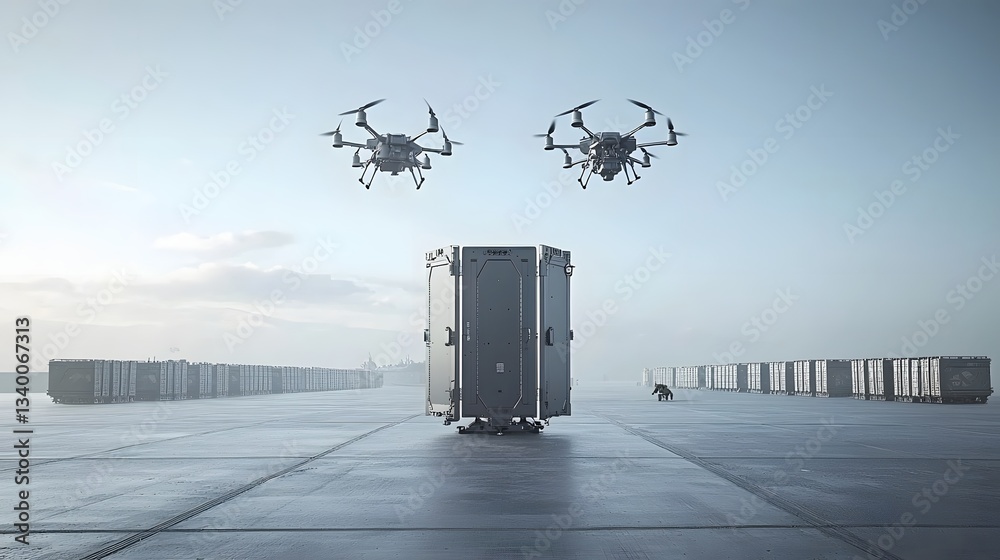 Aufkleber advanced drone defense system with multiple unmanned aerial vehicles guarding a military installatio