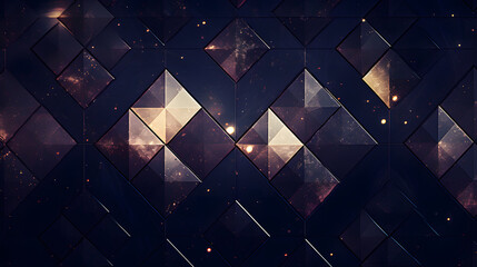 Dark blue background with intricate pattern of triangles creating a striking visual effect representing cosmology and cosmic themes.