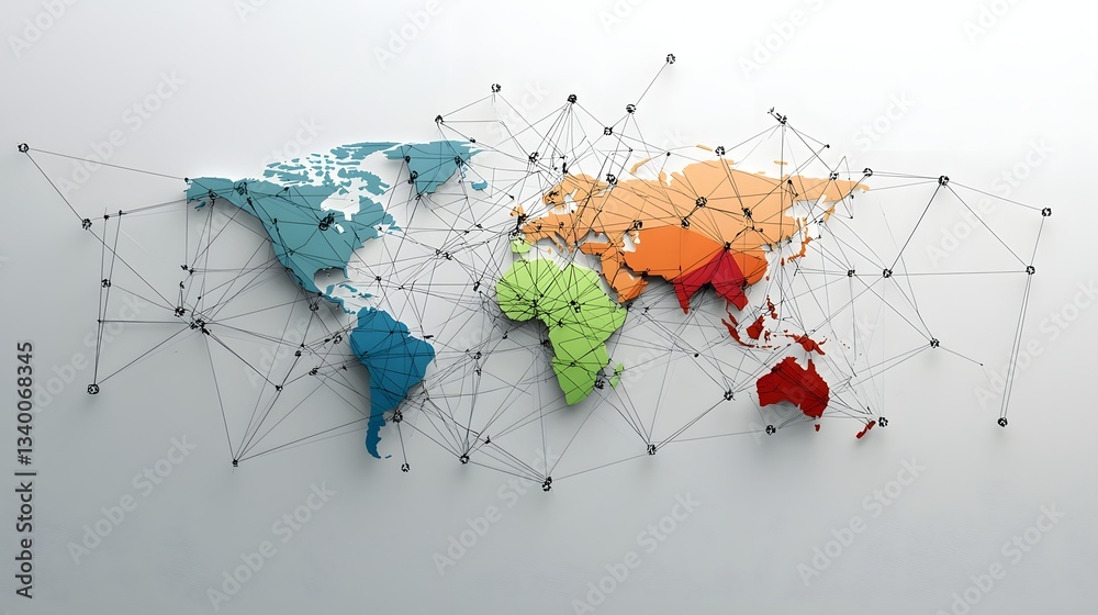 Poster An abstract depicting the fragmentation and disruption of global economic connections and trade networks due to the implementation of tariffs and trade policies