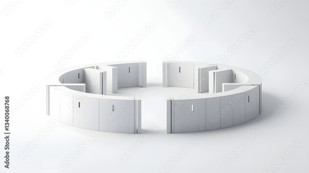 Poster An abstract geometric structure representing trade protectionism as a defensive fortress of tariffs surrounding a nation on a clean minimalist background