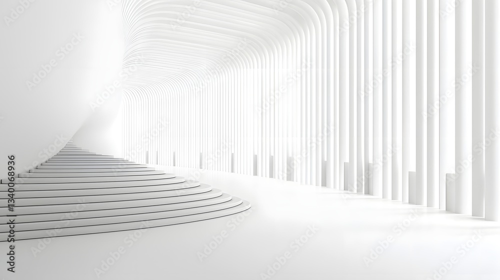 Aufkleber an abstract minimalist architectural scene depicting a symmetrical corridor with a series of rising 