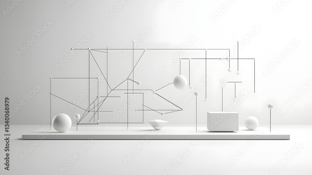 Poster an abstract minimalist composition showcasing a futuristic geometric representation of a scientific 