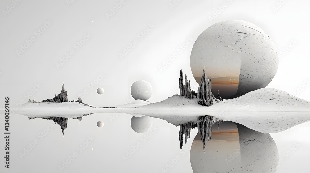 Aufkleber An abstract minimalist representation of parallel universes with mirrored landscapes reflected on a clean white background