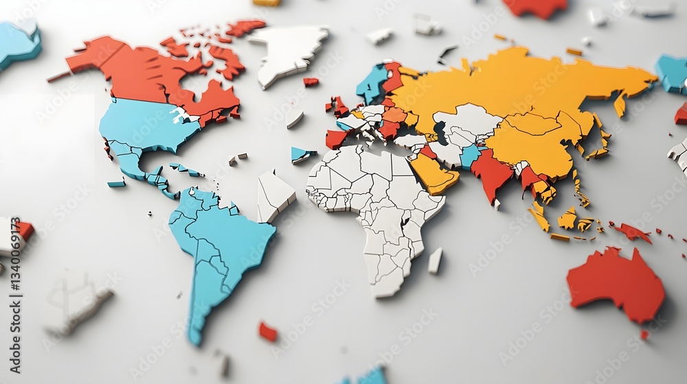 Poster An abstract of the disruption and fragmentation in global trade with the breakdown of tariff barriers and increasing regional divides