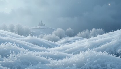 Fototapeta premium Serene Winter Landscape, Frosty Pastel Layers, Nature, Icy Blue and White, Tranquil Environment