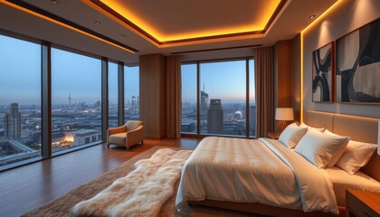 Luxury King Bedroom Suite with Panoramic City View