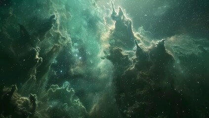 Fototapeta premium Dramatic Green Nebula Space Galaxy with Stars and Cosmic Dust