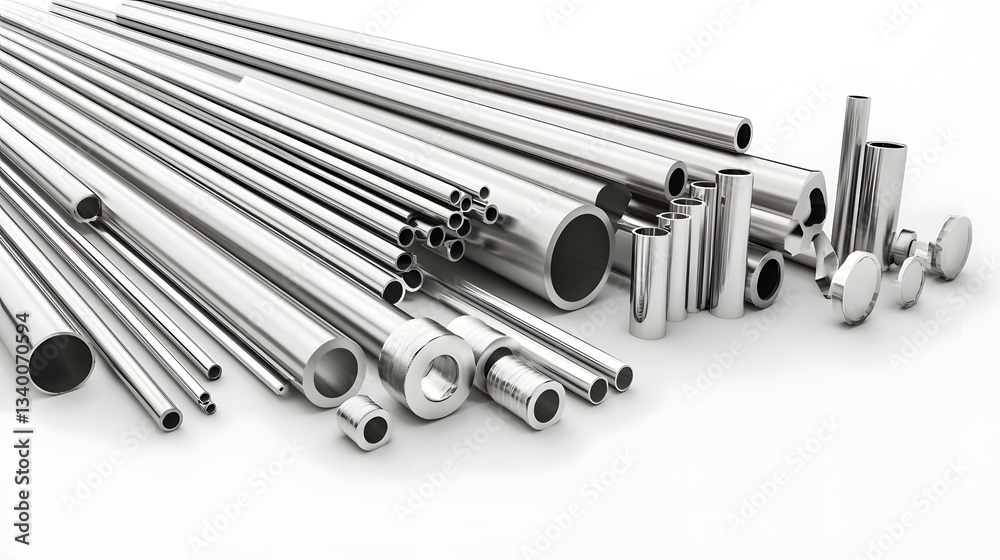 Poster an arrangement of various stainless steel pipes and tubes of different sizes and shapes neatly organ