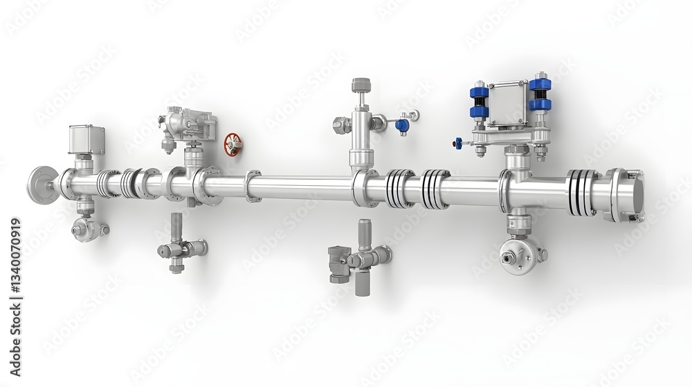 Poster An array of metal pipe fittings valves and interconnected components on a clean white studio background showcasing the complexity and precision of modern industrial plumbing and engineering systems