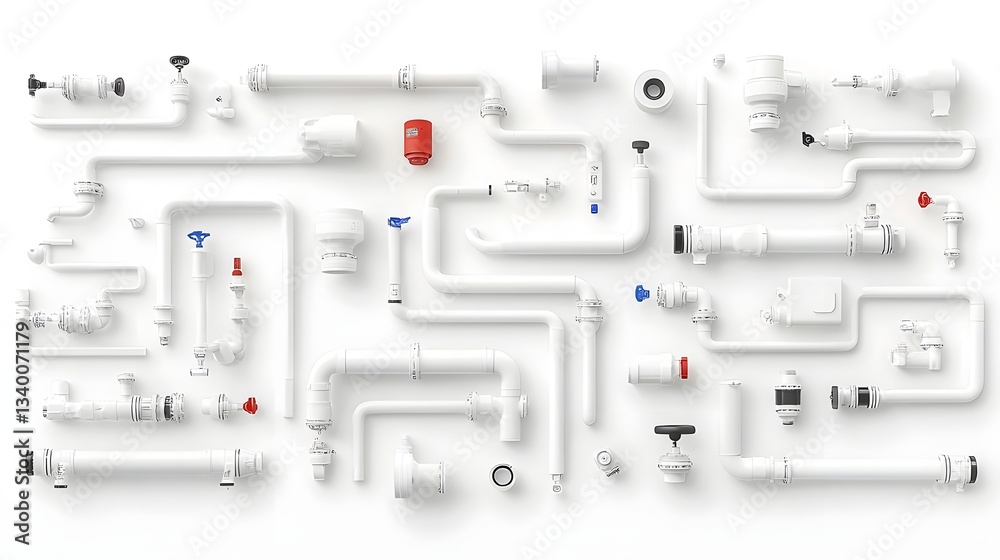 Poster An assortment of various flexible pipe connections fittings and joints arranged against a clean minimalist white background