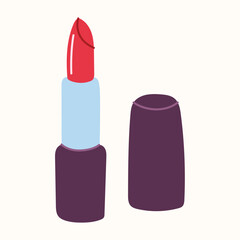 Red lipstick. Vector illustration in cartoon style on light isolated background