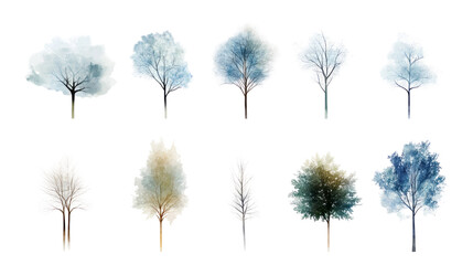 Obraz premium watercolor trees collection. isolated on white or transparent background.