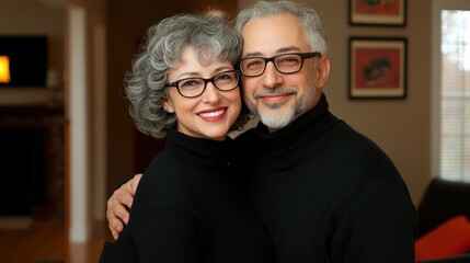 Elderly man and woman sharing a warm moment in a cozy living room