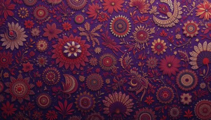 Vibrant Patterns Showcase Cultural Artistry in Rich Purples and Reds - Textile Design Background