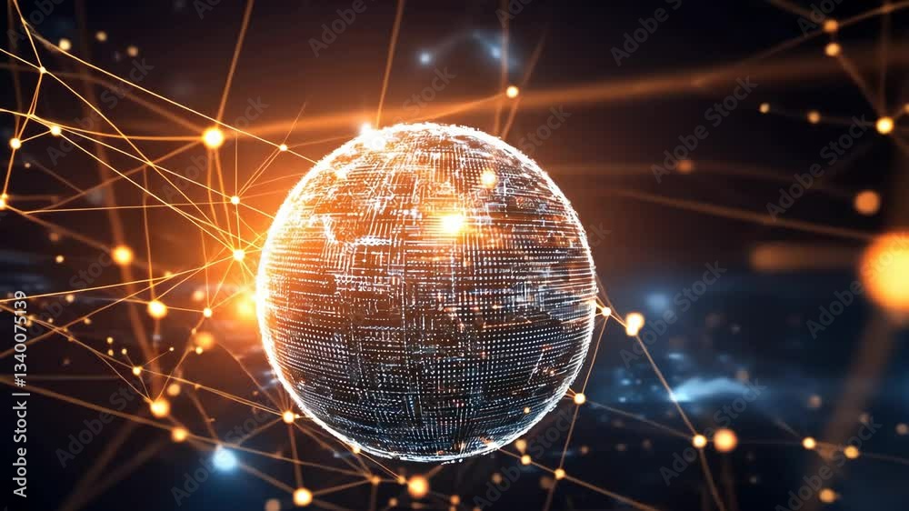 Poster digital globe illuminated by network connections and glowing data nodes in a futuristic visualizatio