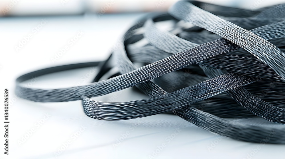 Aufkleber close up view of a complex interwoven pattern formed by carbon fiber filaments against a neutral bac