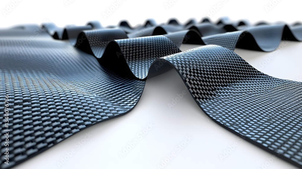 Poster Close up view of an intricate carbon fiber material texture showcasing its distinctive woven pattern and highlighting its lightweight and durable properties as an innovative engineering material