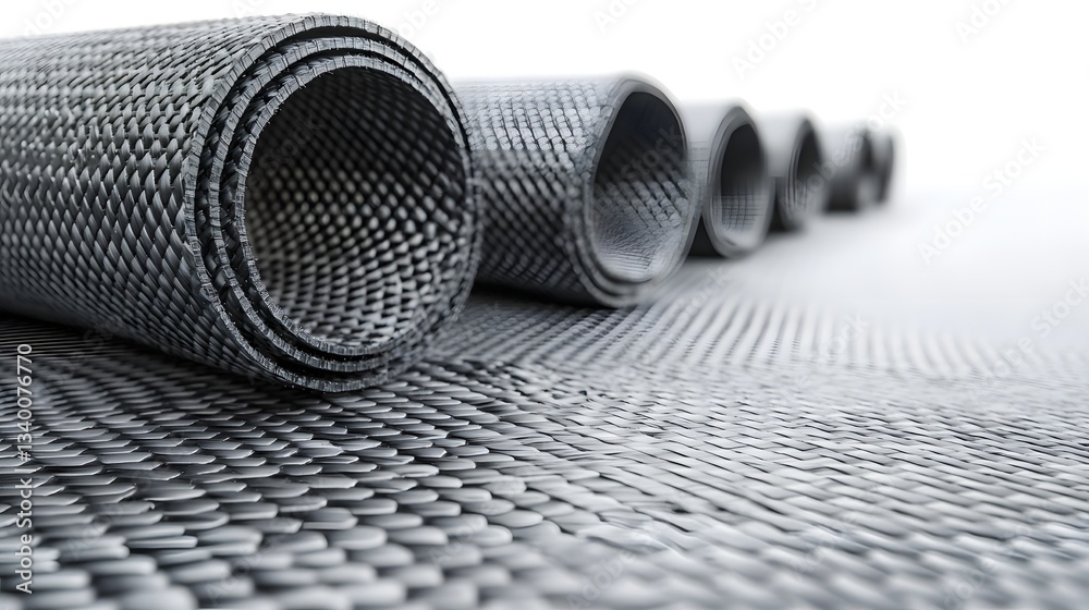 Poster close up view of intricately woven carbon fiber layers creating a strong and durable structural mate