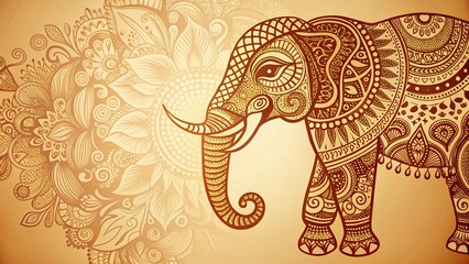 Elegant Elephant Henna Designs: Left-Positioned Copy Space Stock Photo